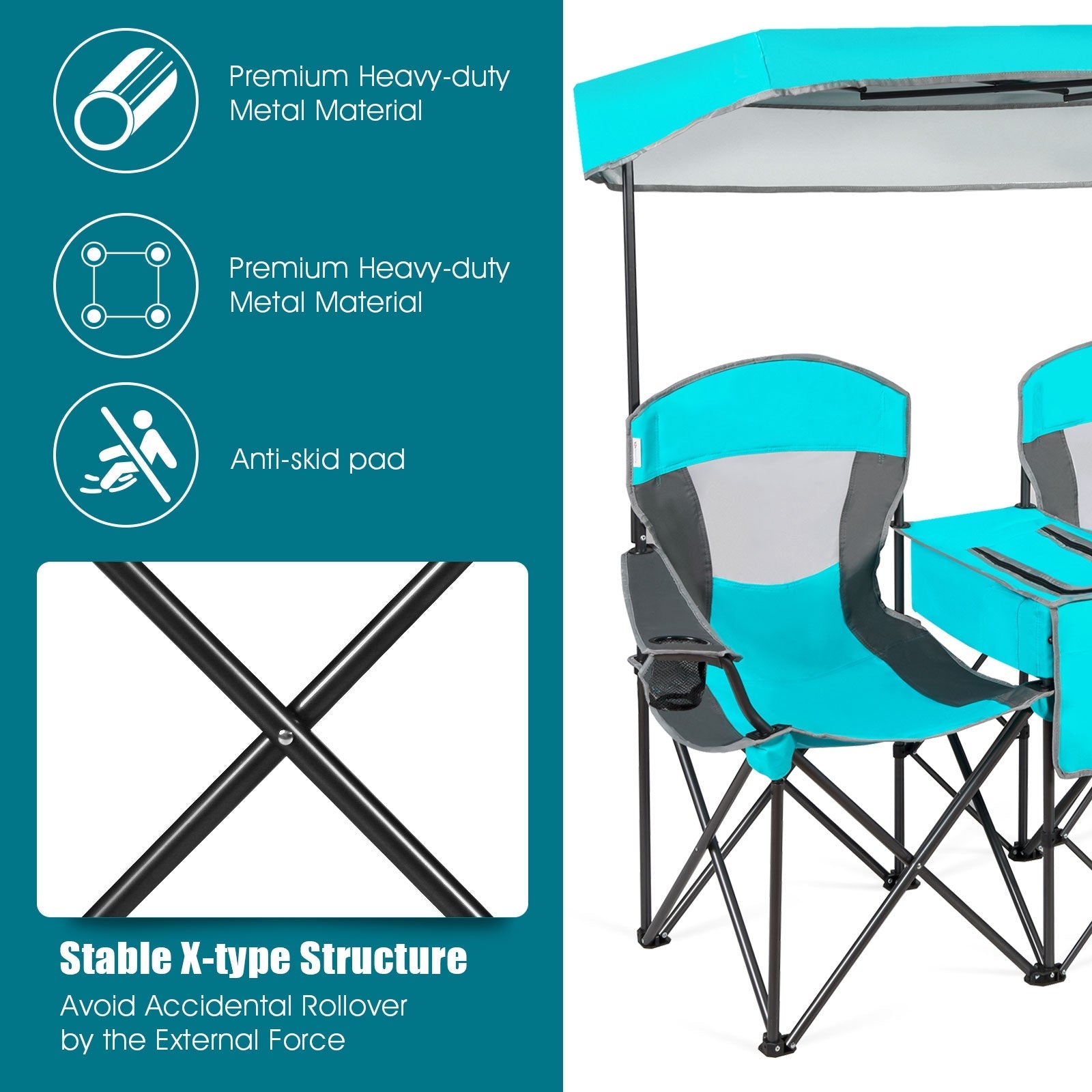 Portable Folding Camping Canopy Chairs with Cup Holder - Energize Trek