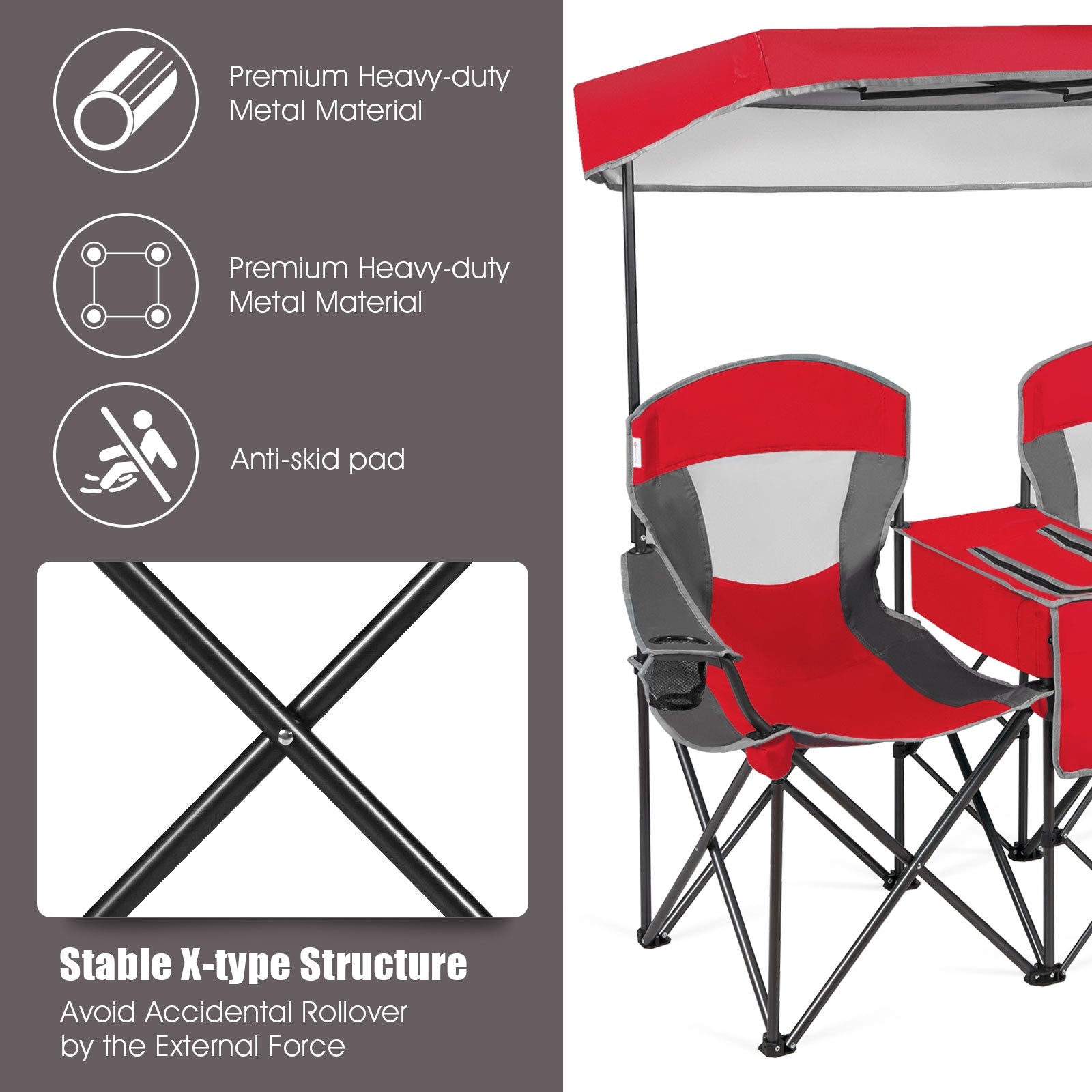 Portable Folding Camping Canopy Chairs with Cup Holder - Energize Trek