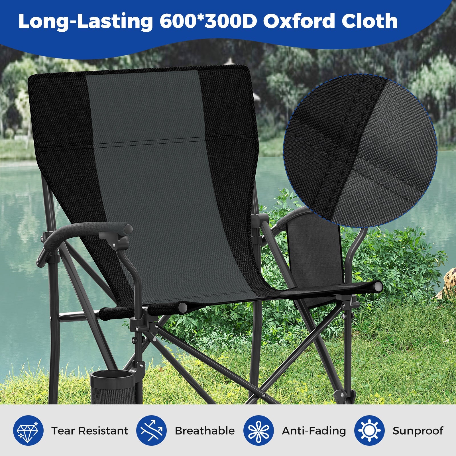 Portable Folding Oxford Cloth Camping Chair with Cup Holder and Side Pocket - Energize Trek