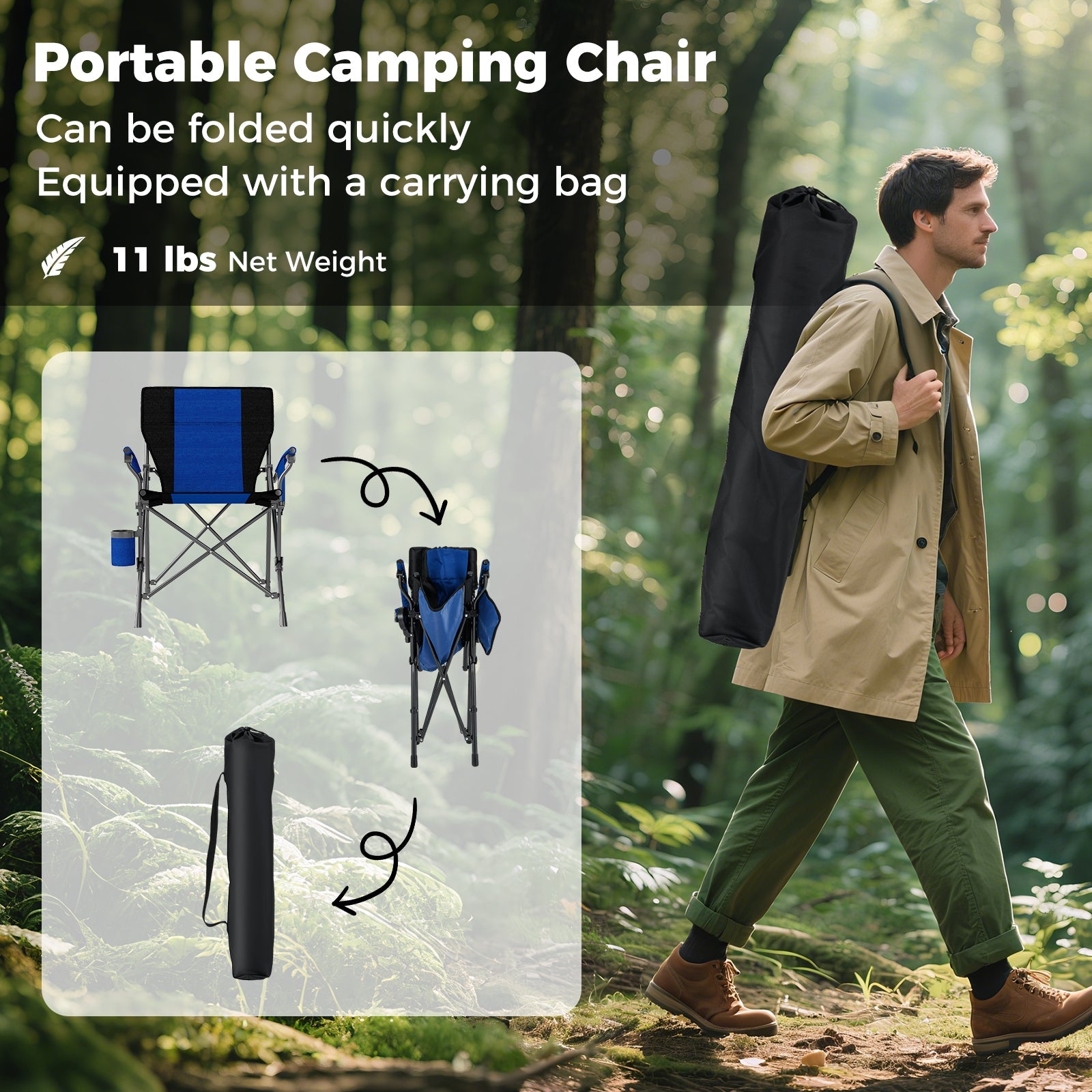 Portable Folding Oxford Cloth Camping Chair with Cup Holder and Side Pocket - Energize Trek