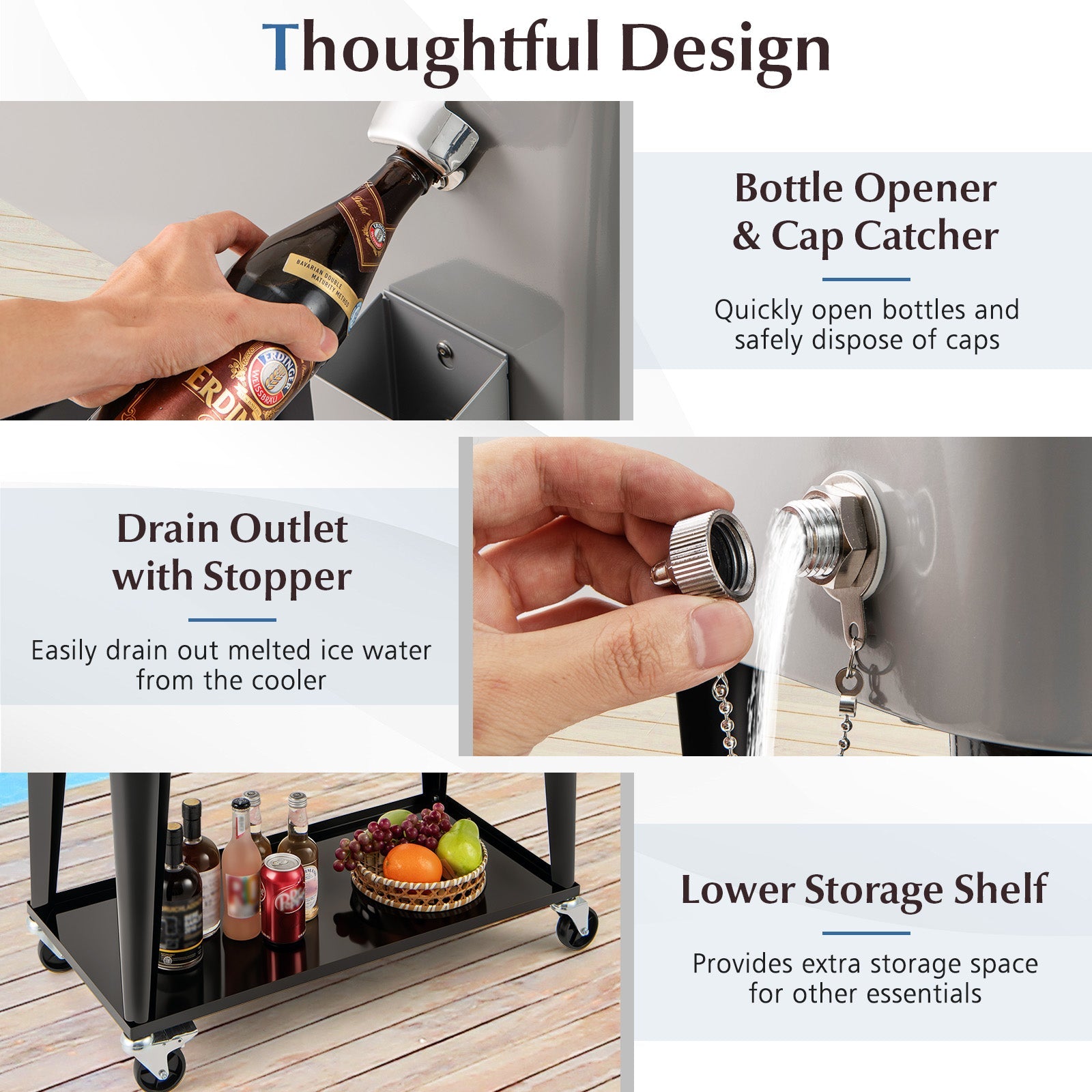 Portable Patio Cooler with Bottom Storage Shelf and Bottle Opener - Energize Trek