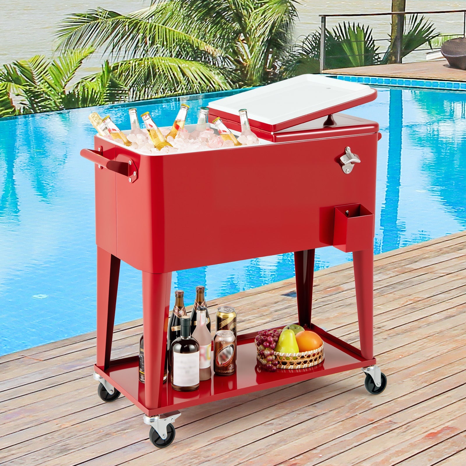 Portable Patio Cooler with Bottom Storage Shelf and Bottle Opener - Energize Trek