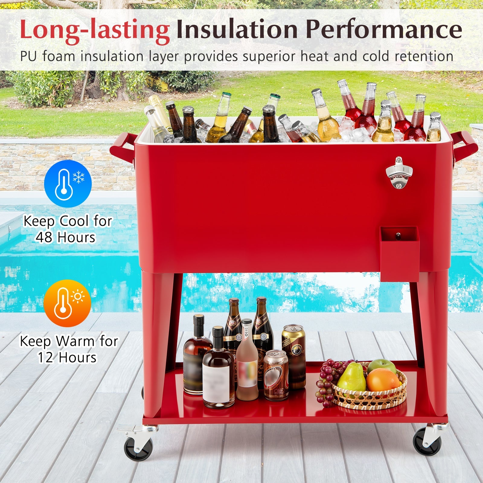 Portable Patio Cooler with Bottom Storage Shelf and Bottle Opener - Energize Trek