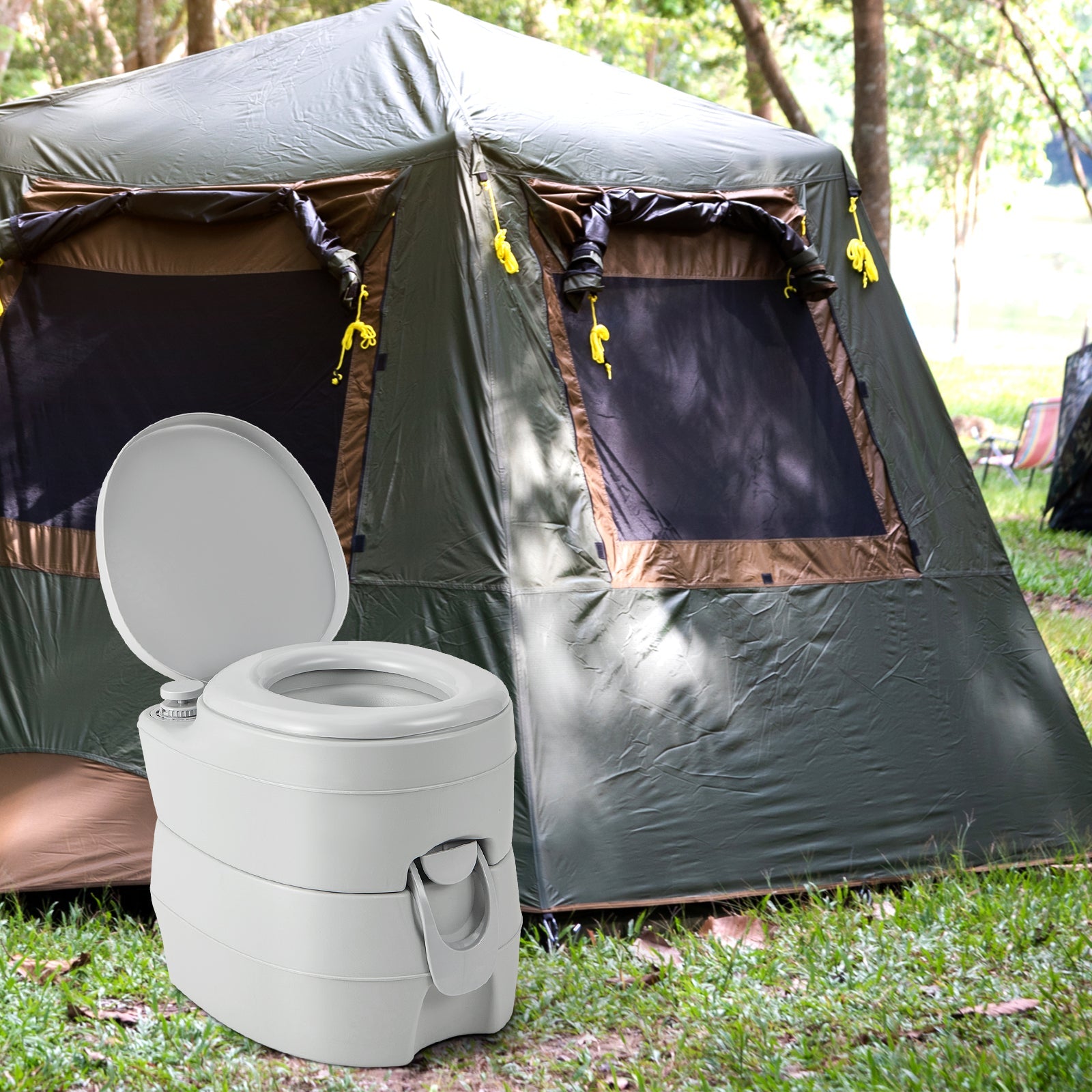 Portable Toilet Compact Indoor Outdoor Commode with 5.2 Gallon Detachable Waste Tank-Gray - Energize Trek