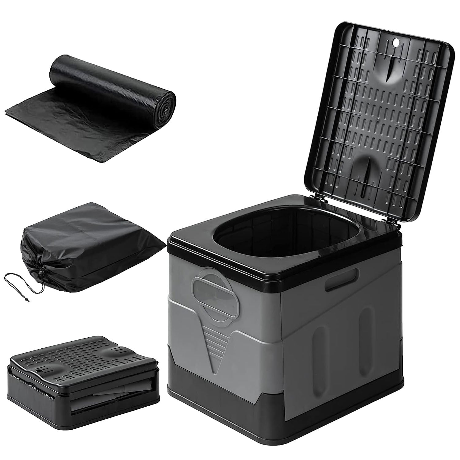 Portable Toilet for Car Camping Boating Hiking Outdoor Travel Potty with Carry Bag Foldable Emergency Toilet with Lid Trash Bags - Energize Trek