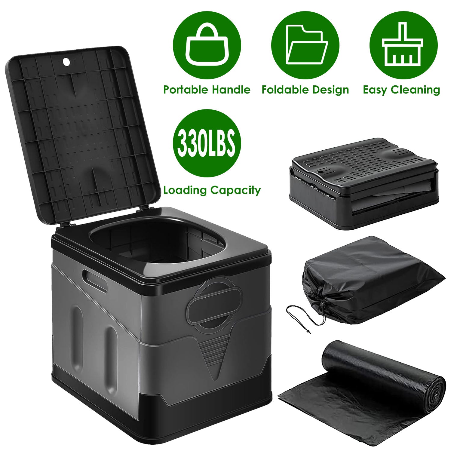 Portable Toilet for Car Camping Boating Hiking Outdoor Travel Potty with Carry Bag Foldable Emergency Toilet with Lid Trash Bags - Energize Trek