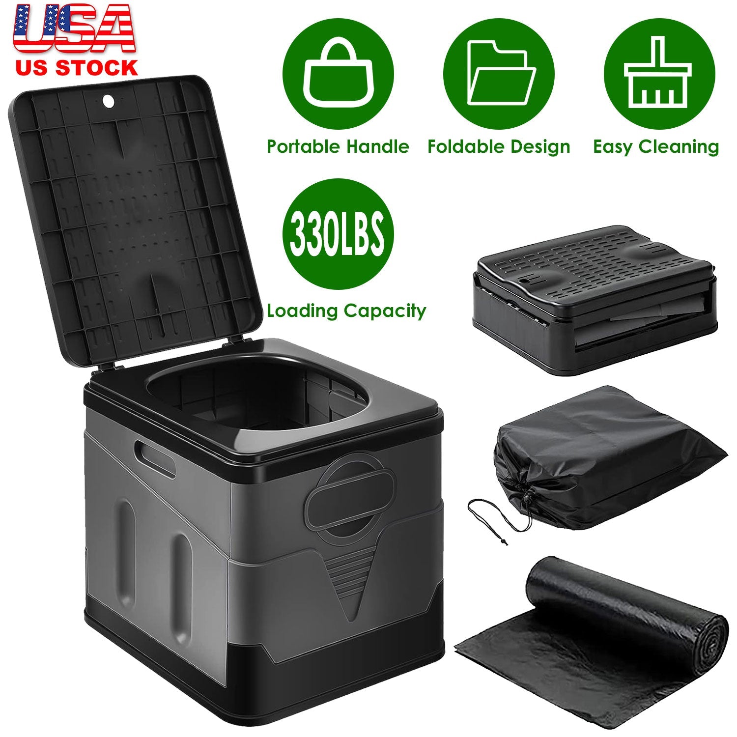 Portable Toilet for Car Camping Boating Hiking Outdoor Travel Potty with Carry Bag Foldable Emergency Toilet with Lid Trash Bags - Energize Trek