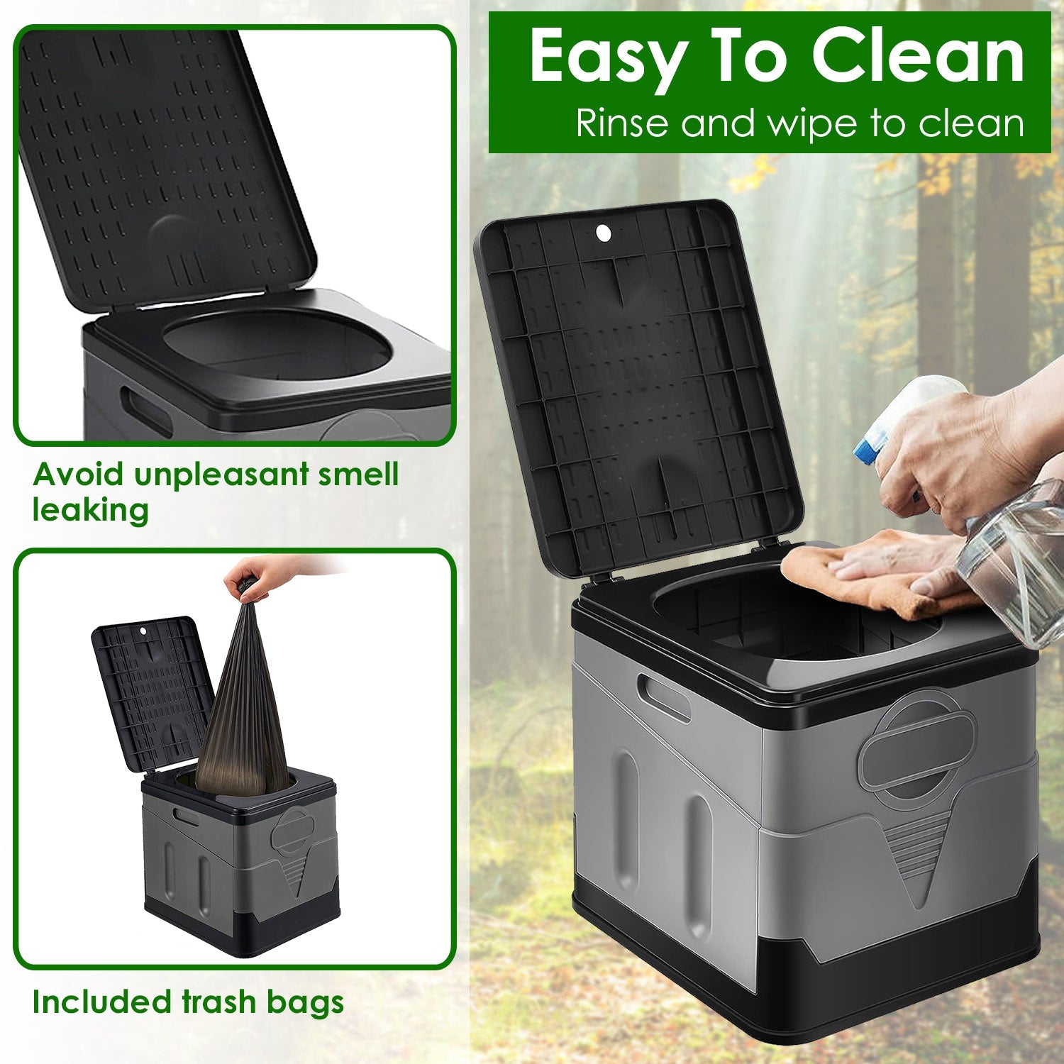 Portable Toilet for Car Camping Boating Hiking Outdoor Travel Potty with Carry Bag Foldable Emergency Toilet with Lid Trash Bags - Energize Trek