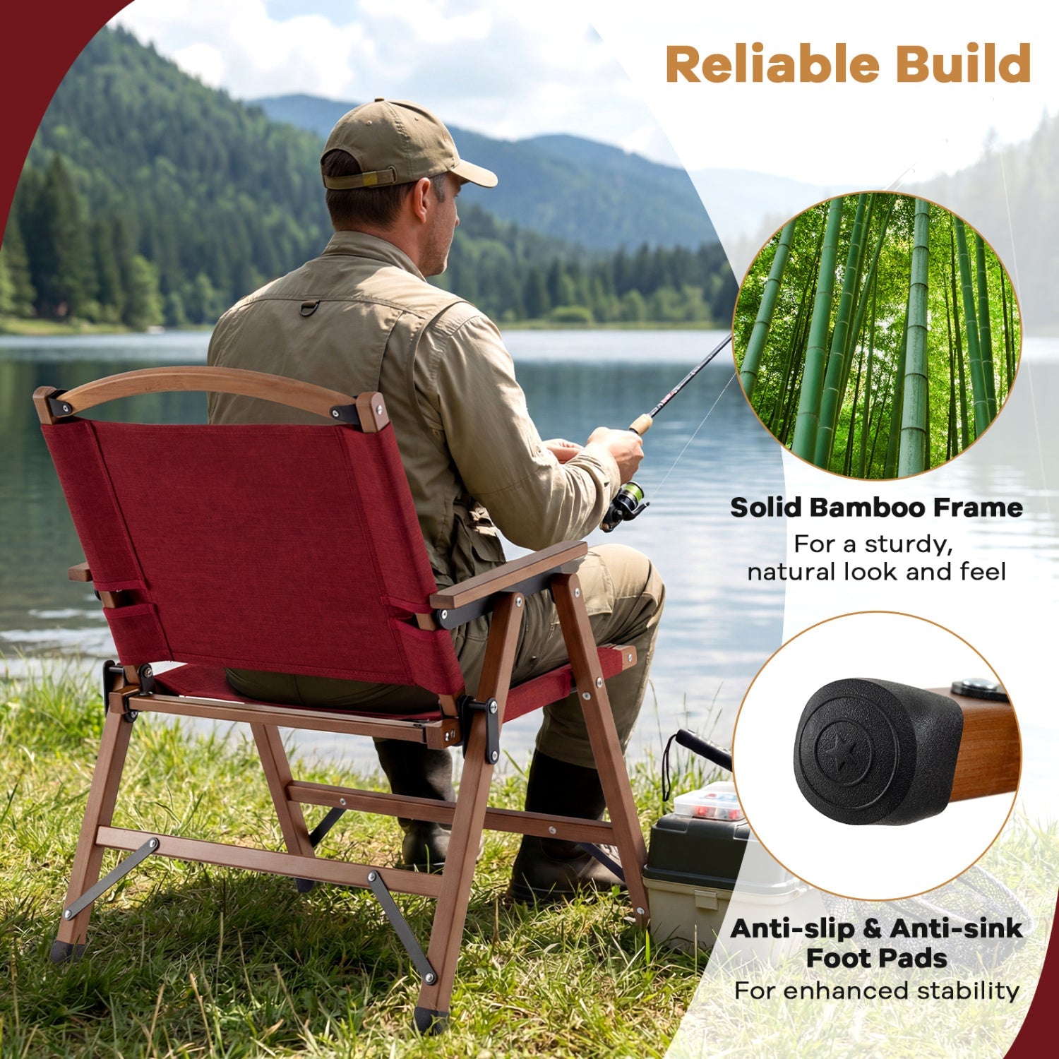 Portable and Lightweight Folding Camping Chair for Patio Picnic Leisure Fishing Travel Beach-Red - Energize Trek