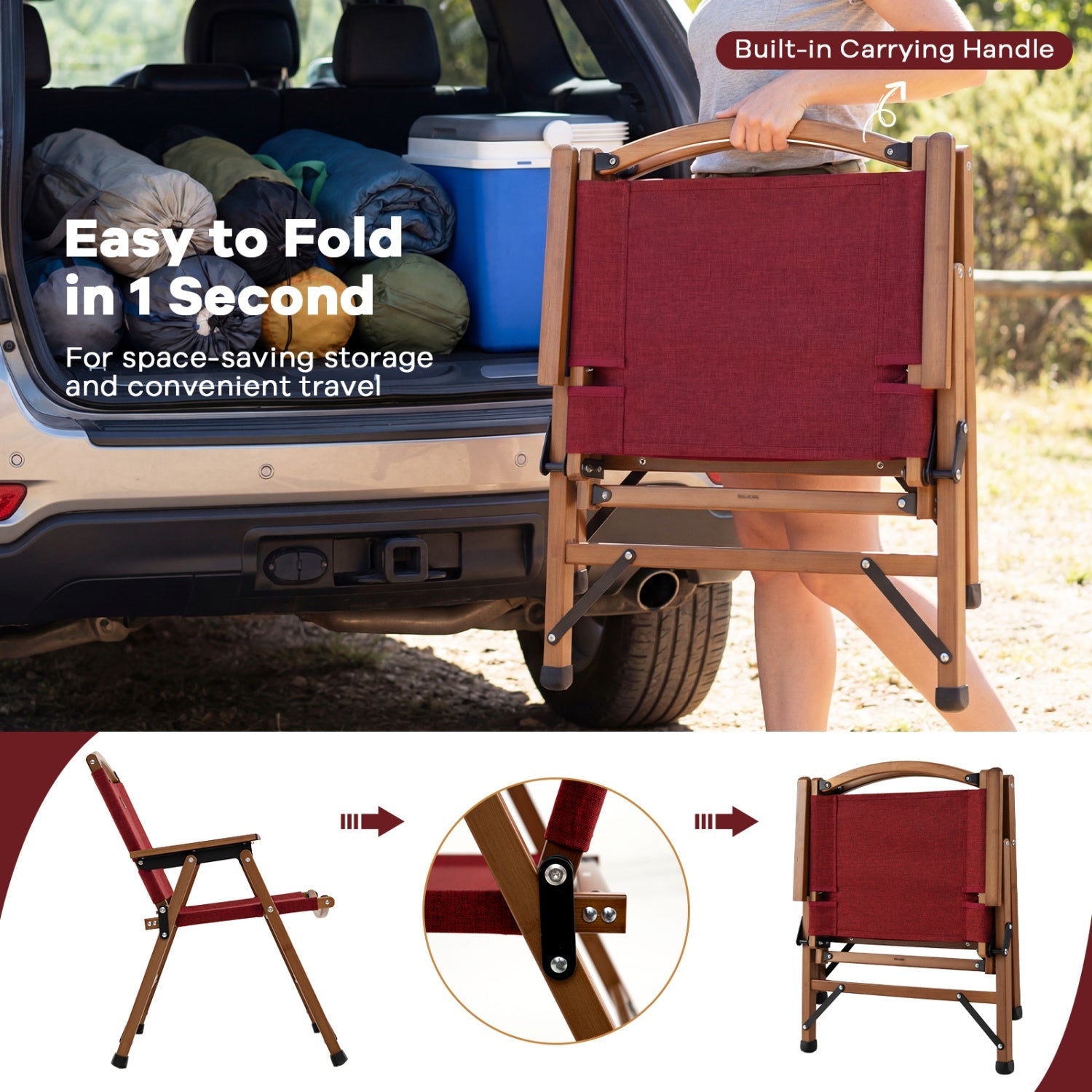 Portable and Lightweight Folding Camping Chair for Patio Picnic Leisure Fishing Travel Beach-Red - Energize Trek