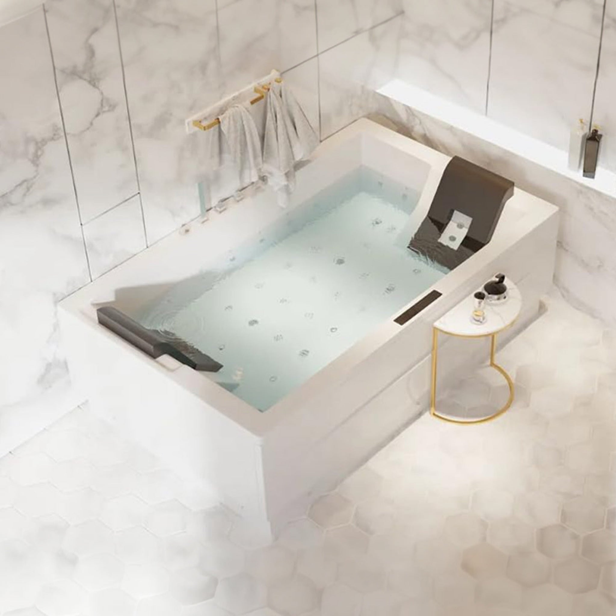Premium 71 Inch Modern Acrylic Soaking Bathtub With Bubble Jets And LED Lighting (SAK26415) - Energize Trek