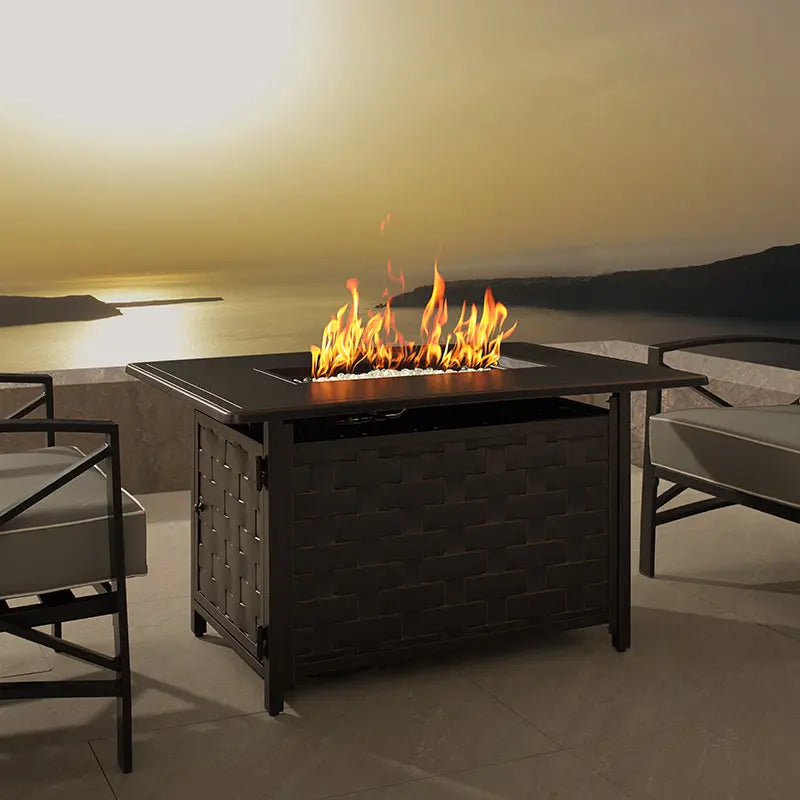 Preston 44" Rectangular Basketweave Aluminum Convertible Gas Fire Pit Table - Energize Trek