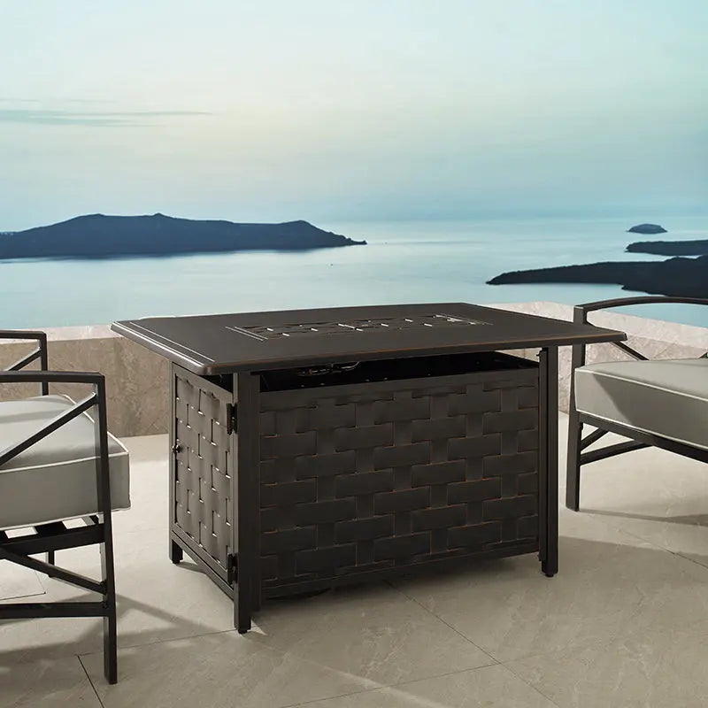 Preston 44" Rectangular Basketweave Aluminum Convertible Gas Fire Pit Table - Energize Trek