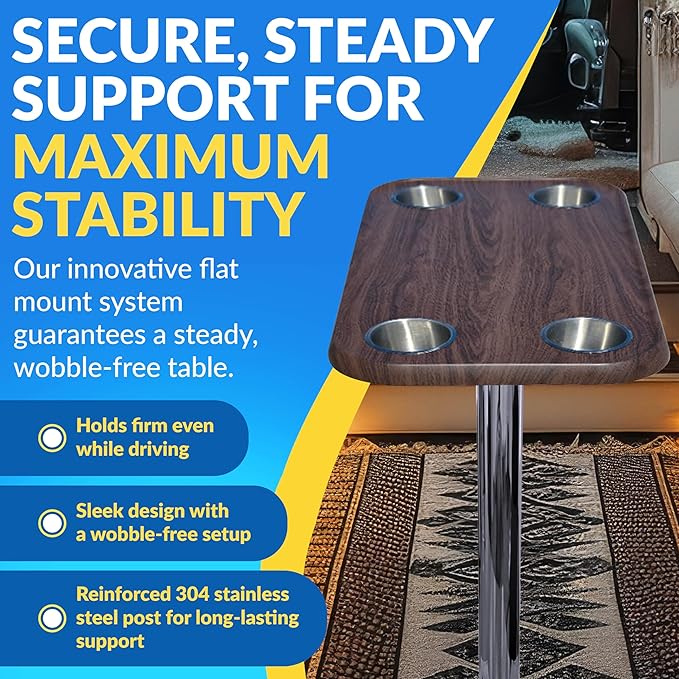 RV Side Tables | RV End Tables - Table Set - 6" Flush Mount Floor Plate / Anti Wobble, Cocktail Design (6 colors) - Energize Trek
