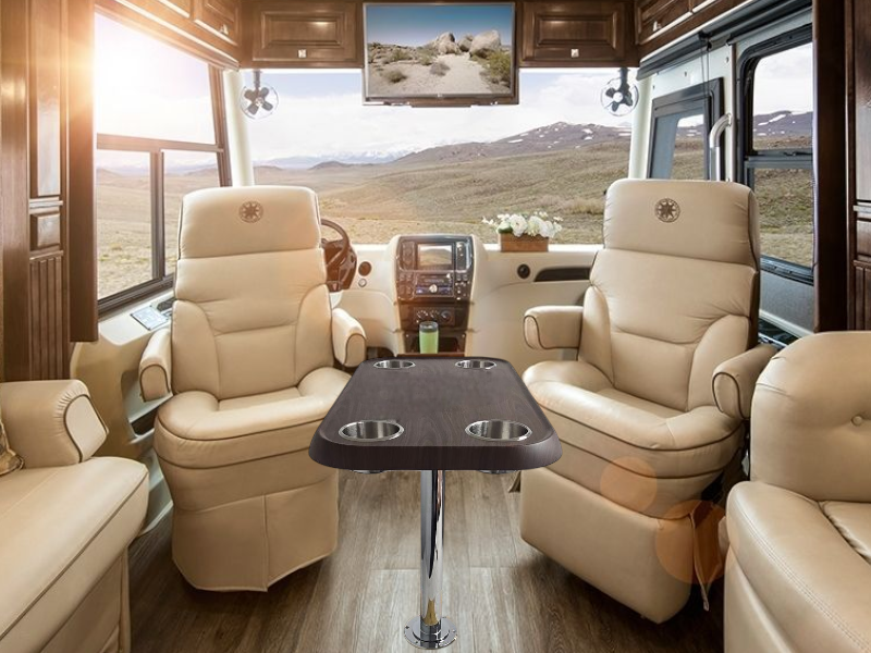 RV Side Tables | RV End Tables - Table Set - 6" Flush Mount Floor Plate / Anti Wobble, Cocktail Design (6 colors) - Energize Trek