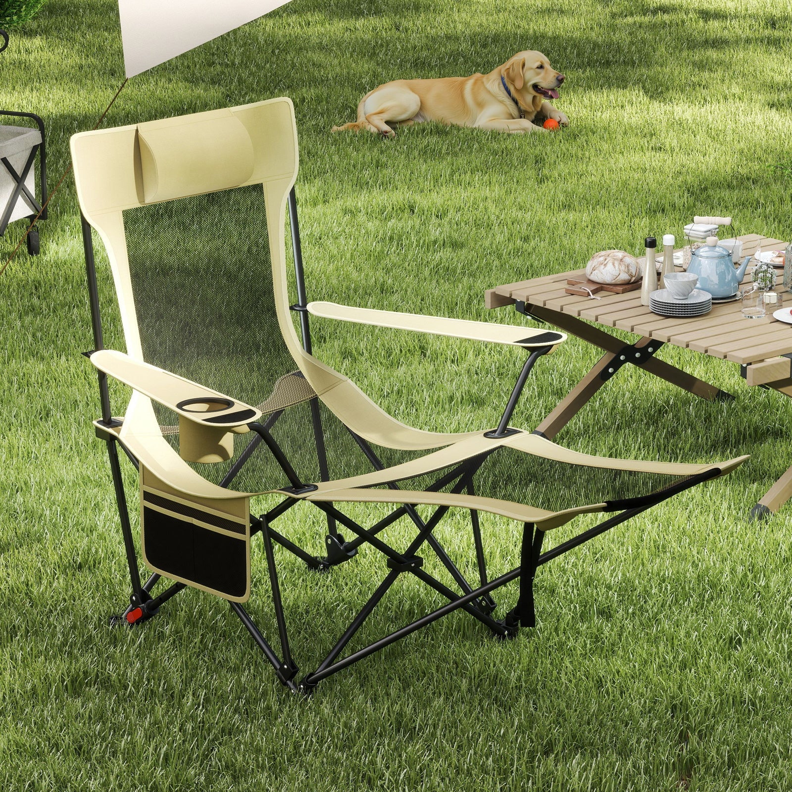 Reclining Camping Chair with Removable Footrest and Adjustable Backrest - Energize Trek