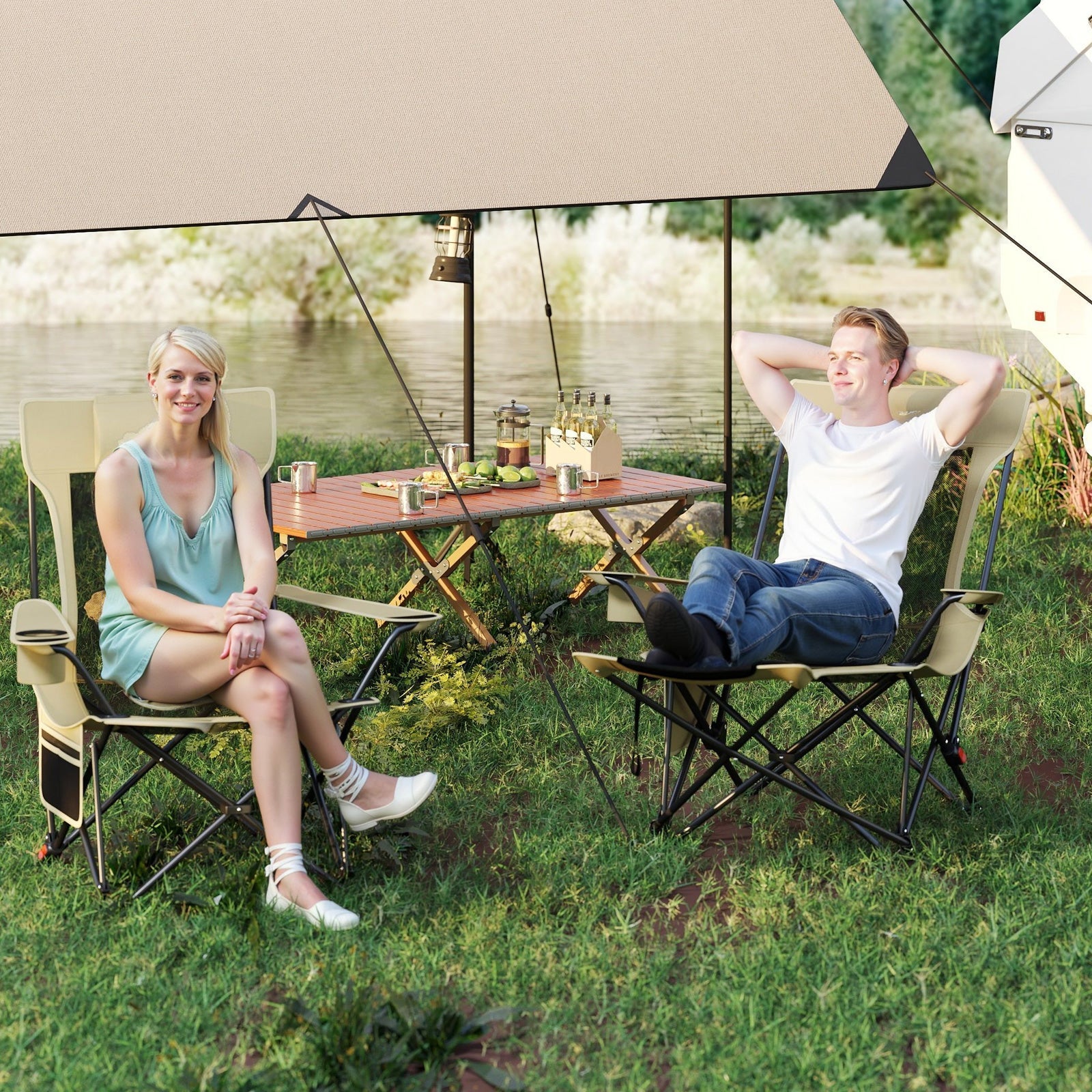 Reclining Camping Chair with Removable Footrest and Adjustable Backrest - Energize Trek