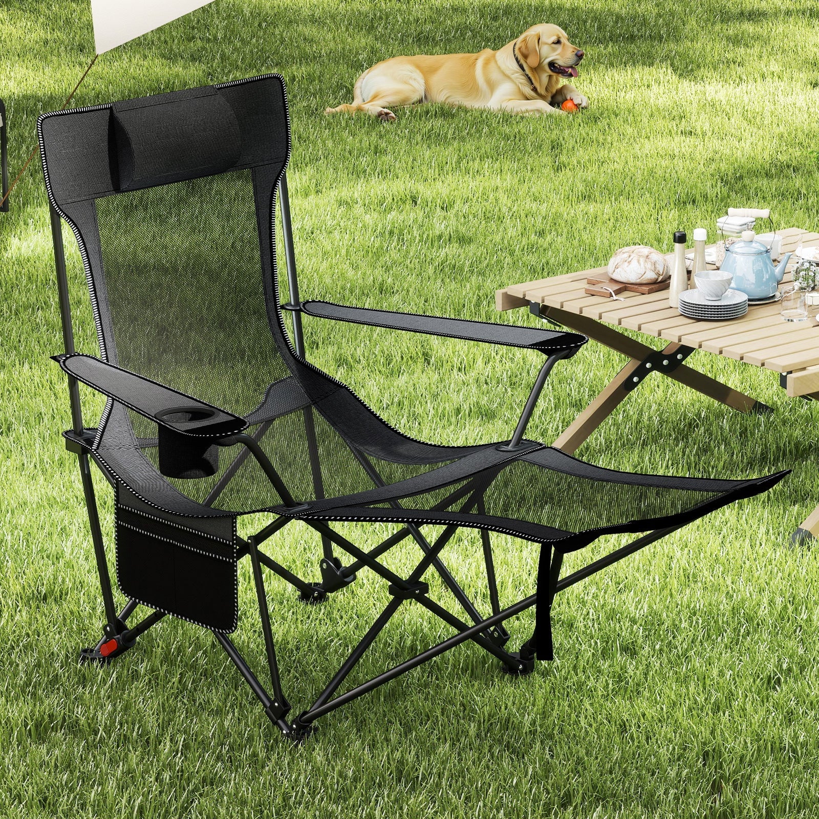 Reclining Camping Chair with Removable Footrest and Adjustable Backrest - Energize Trek