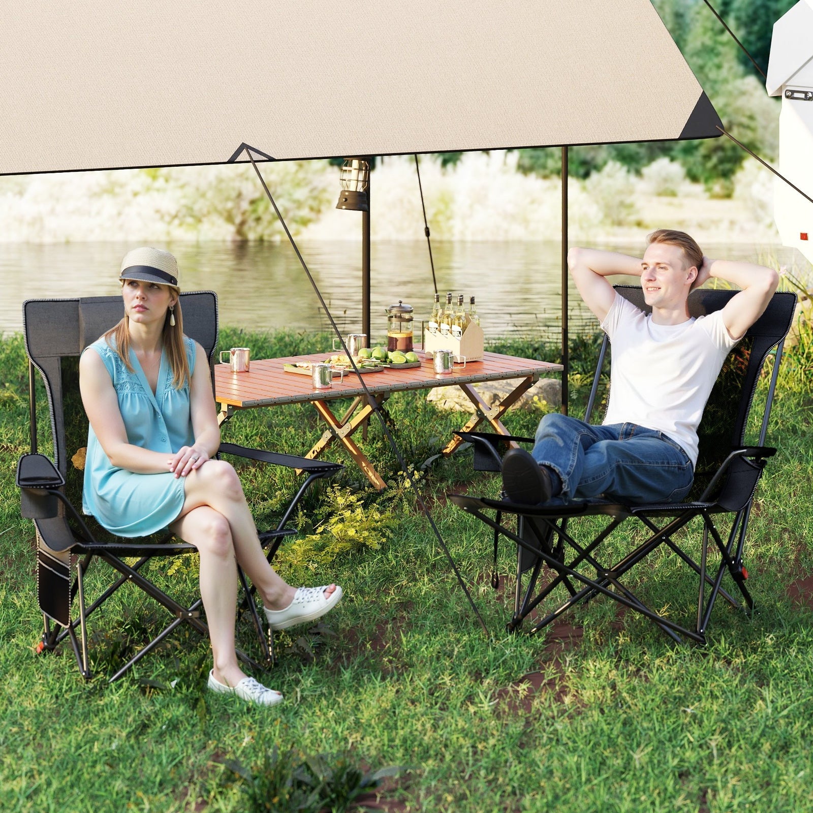 Reclining Camping Chair with Removable Footrest and Adjustable Backrest - Energize Trek