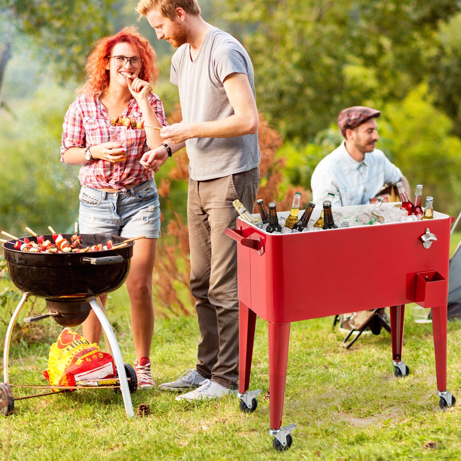 Red Portable Outdoor Patio Cooler Cart - Energize Trek