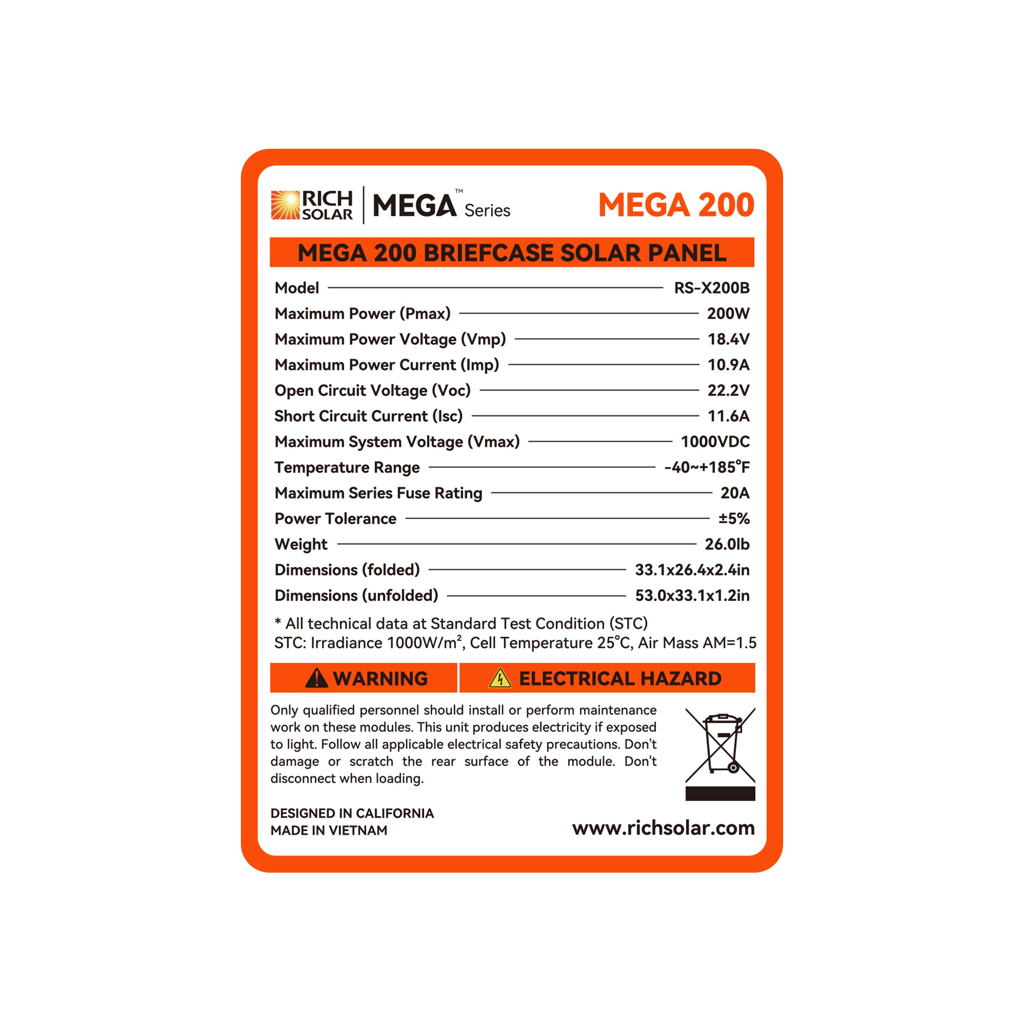 Rich Solar MEGA 200 Watt Portable Solar Panel | Powerful 12V Portable Solar Panel for Generators, Power Stations, Campers - Energize Trek