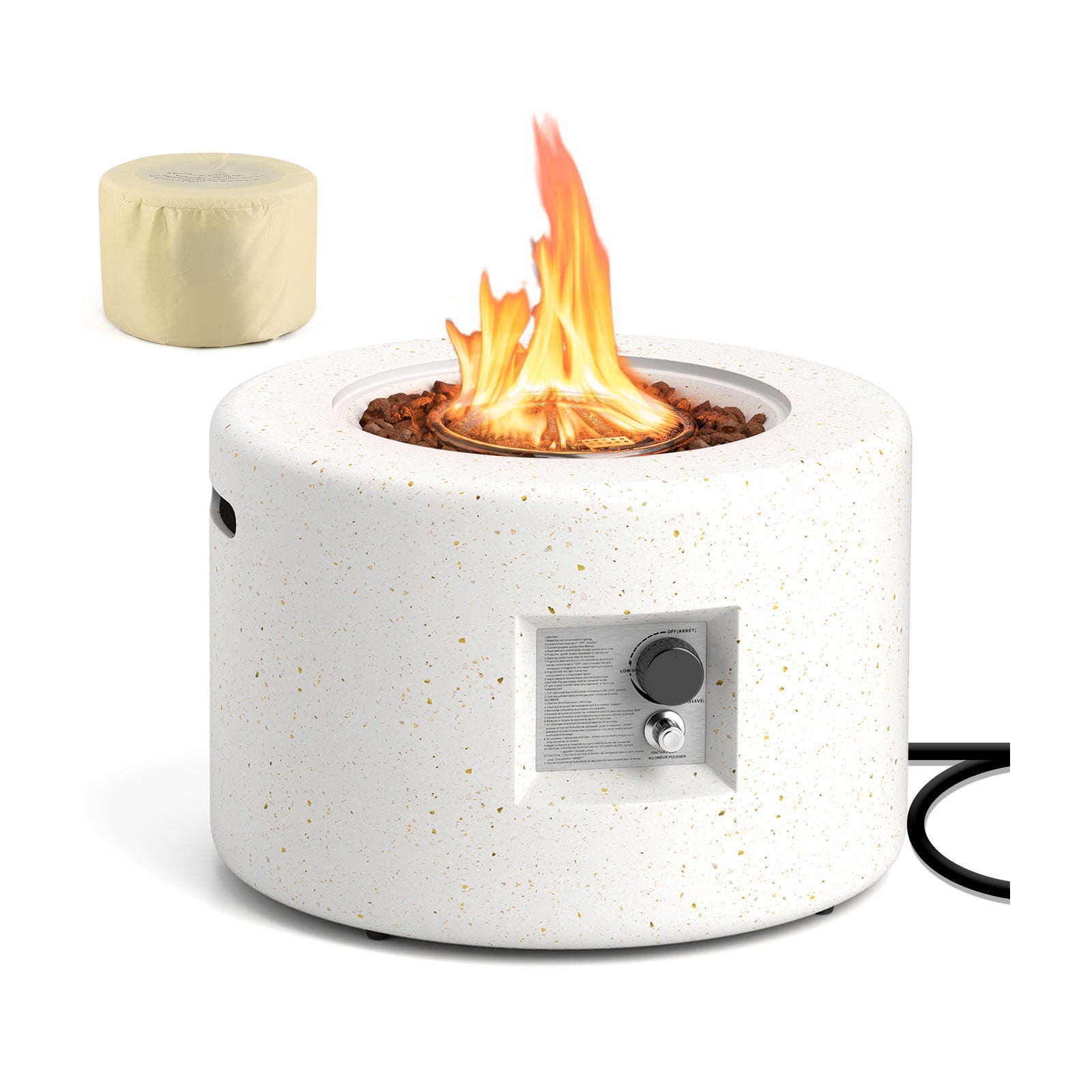 Round Terrazzo Propane Gas Fire Pit with Hideaway Tank Holder and Lava Rocks - Energize Trek