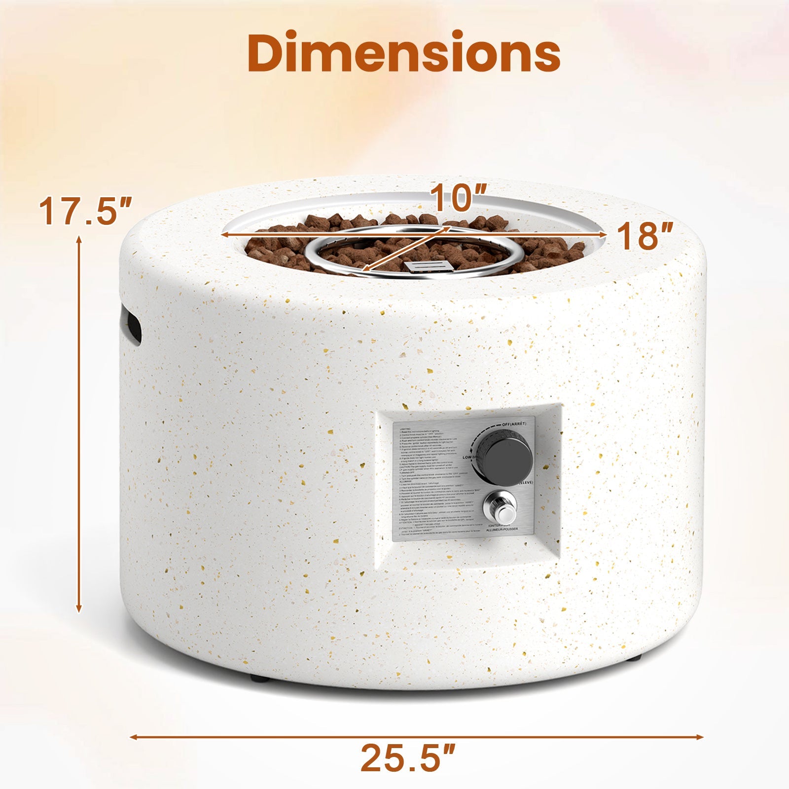 Round Terrazzo Propane Gas Fire Pit with Hideaway Tank Holder and Lava Rocks - Energize Trek