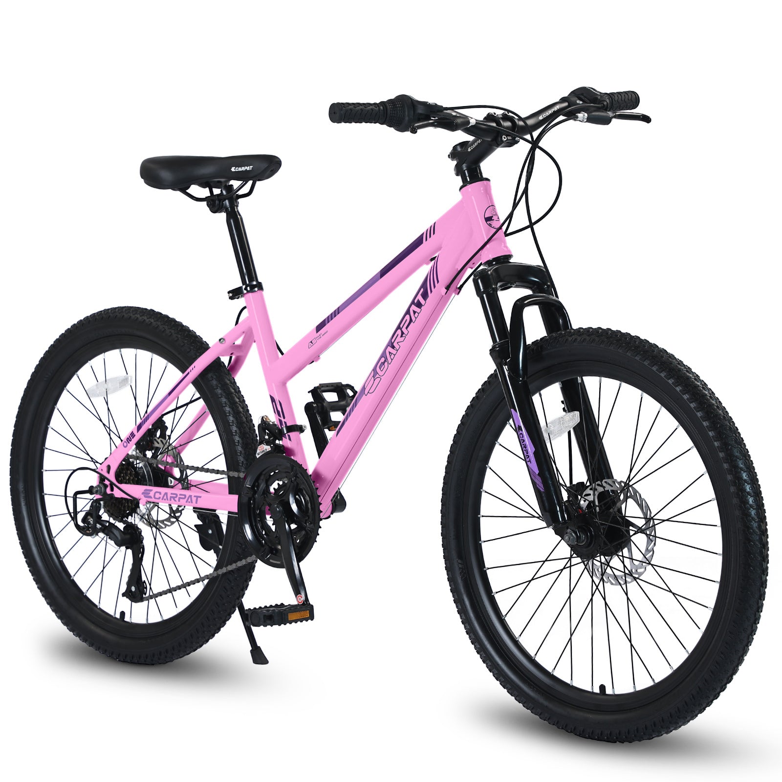 S24103  24 Inch Mountain Bike For Teenagers Girls Women, Shimano 21 Speeds With Dual Disc Brakes And 100mm Front Suspension, White-Pink - Energize Trek