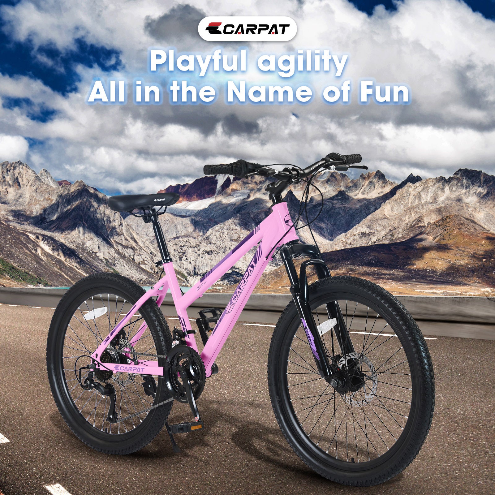 S24103  24 Inch Mountain Bike For Teenagers Girls Women, Shimano 21 Speeds With Dual Disc Brakes And 100mm Front Suspension, White-Pink - Energize Trek