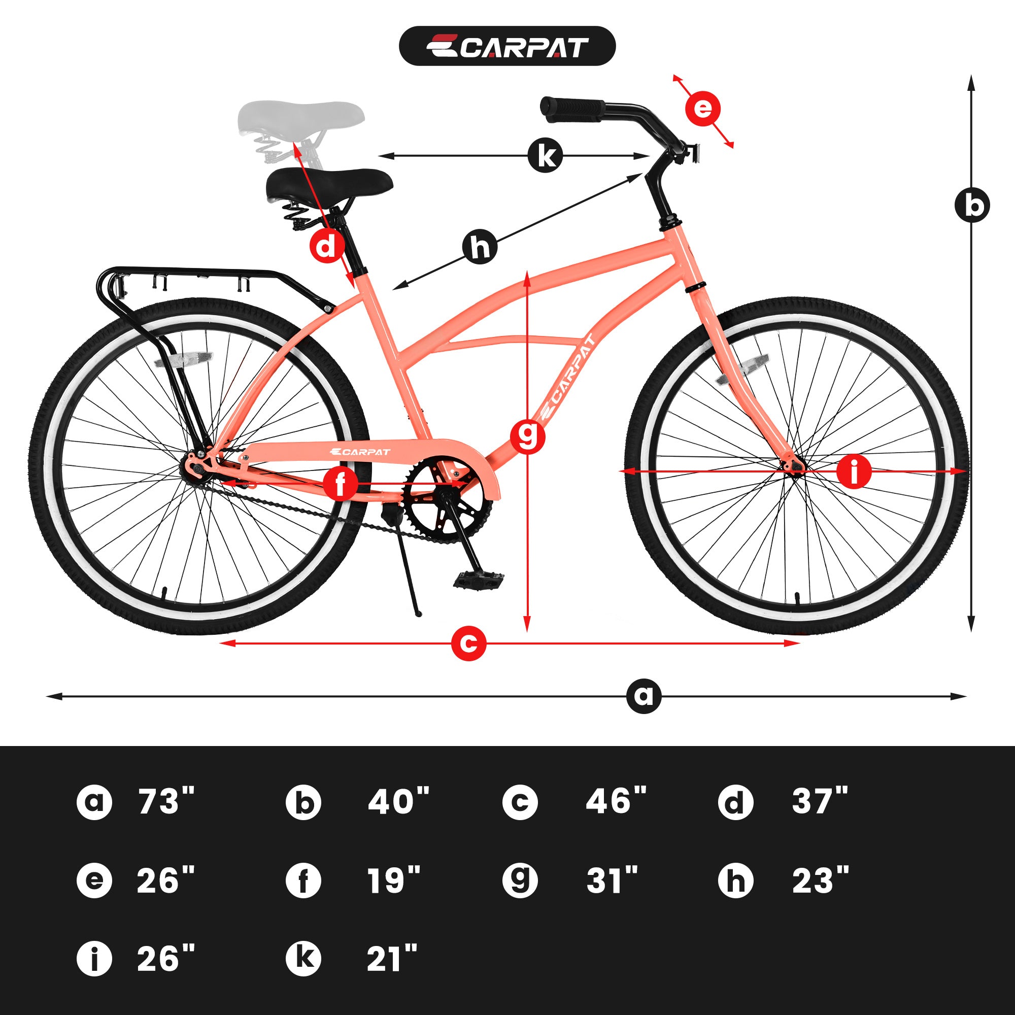 S26204 26 Inch Beach Cruiser Bike For Men And Women, Steel Frame, Single Speed Drivetrain, Upright Comfortable Rides, Multiple Colors - Energize Trek