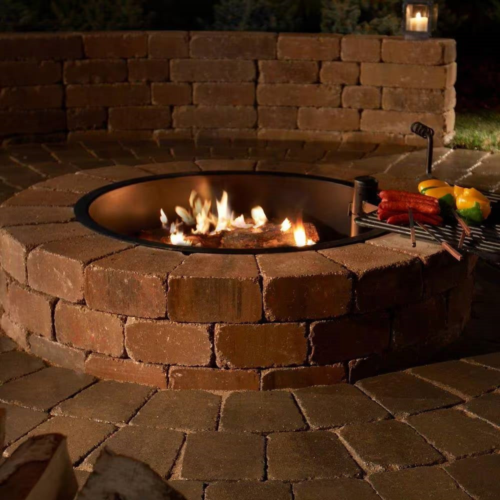 48-in Outdoor Round Concrete Block Stone Fire Pit Kit with Cooking Grill Grate - Energize Trek