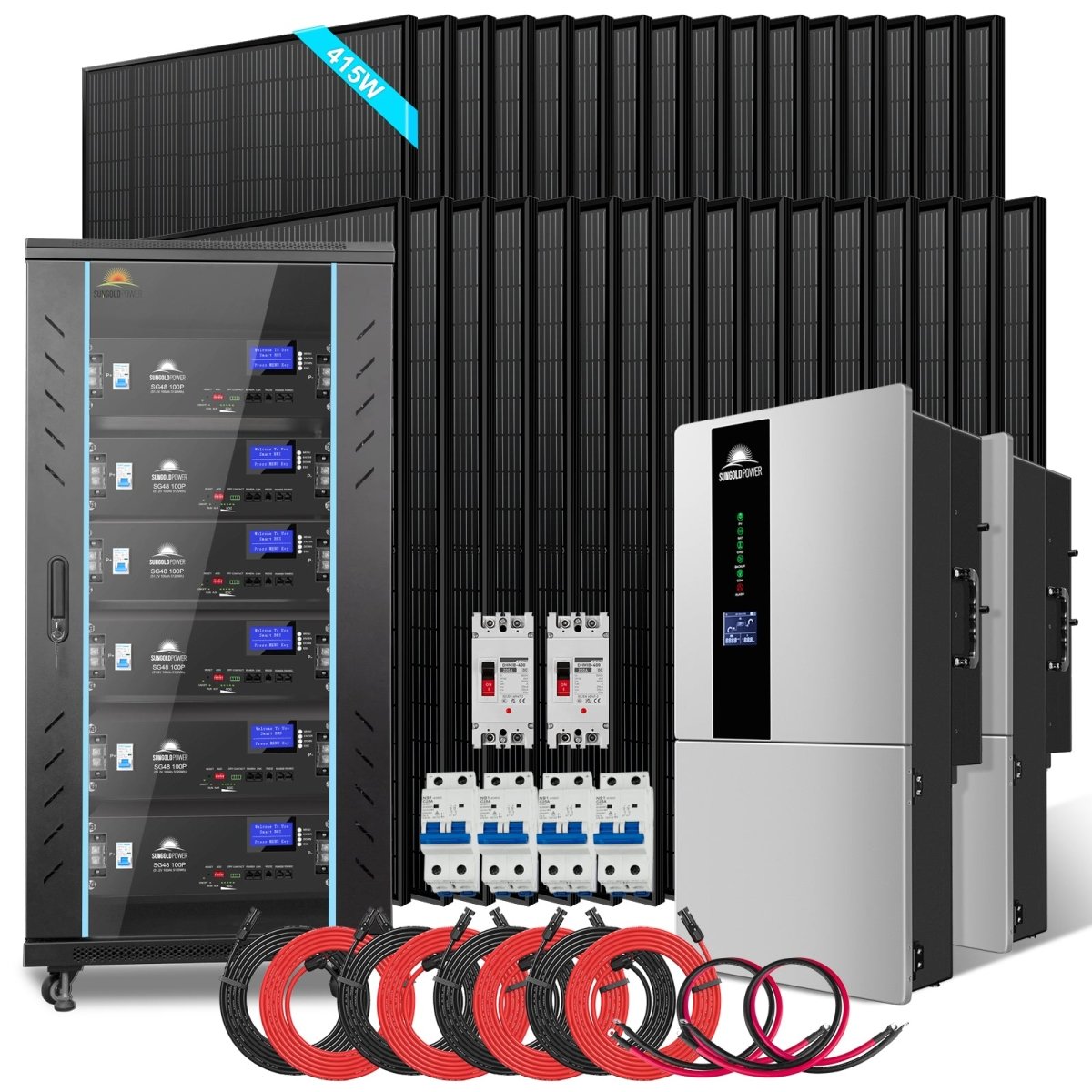Hybrid Solar Kit 15.2KW 48V Split Phase 30.72 KWH Lithium Battery 32 X 415 Watt Solar Panel SGH-7.6DN6E - Energize Trek