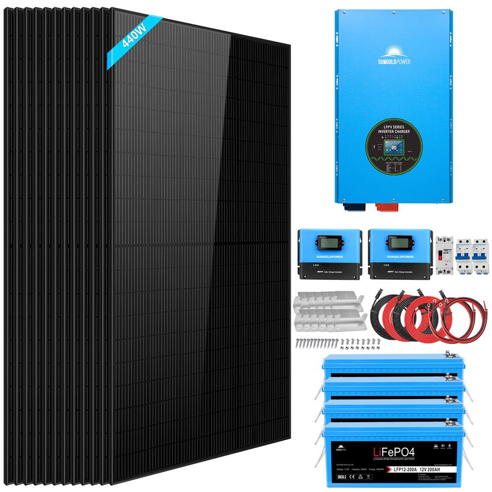 Complete off Grid Solar Kit 12000W 48V 120V/240V output 10.24KWH Lithium Battery 5400 Watt Solar Panel SGK-12MAX - Energize Trek