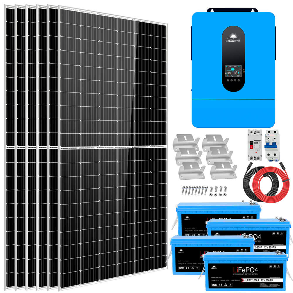 Complete off Grid Solar Kit 6500W 48V 120V/240V output 10.24KWH Lithium Battery 2700 Watt Solar Panel SGK-65PRO - Energize Trek
