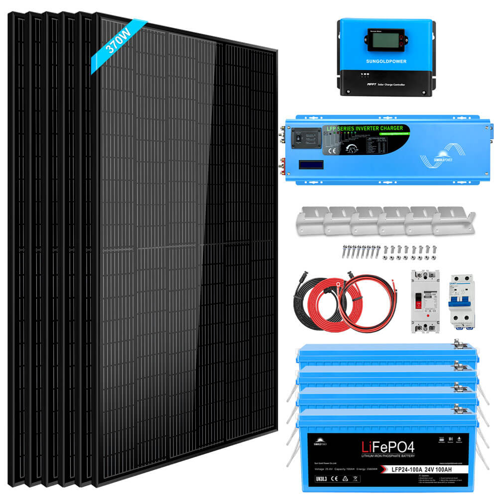 Off Grid Solar Kit 6000W 24VDC 120V/240V LiFePO4 10.24KWH Lithium Battery 6 X 370 Watt Solar Panels SGK-PRO62 - Energize Trek