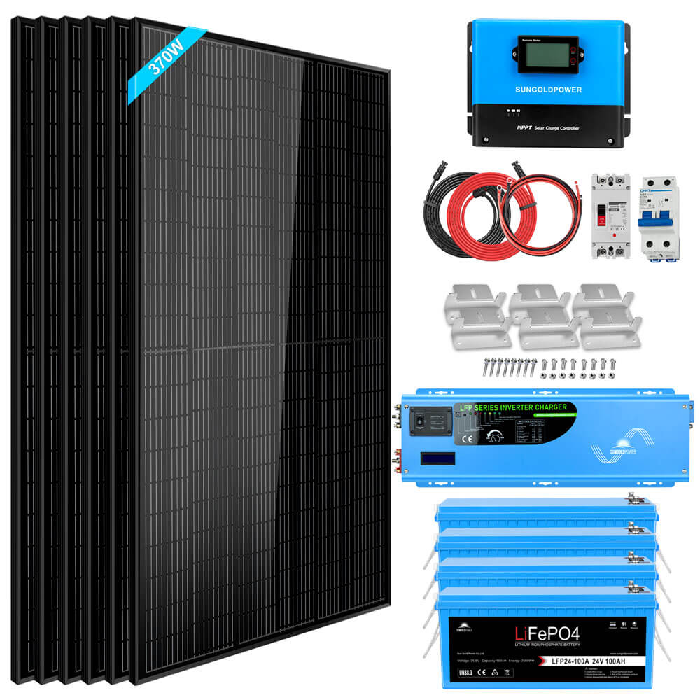 Off Grid Solar Kit 6000W 24/ 48VDC 120V/240V LifePO4 10.24KWH Lithium Battery 6 X 370 Watt Solar Panels SGK-PRO64/ SGK-PRO62 - Energize Trek
