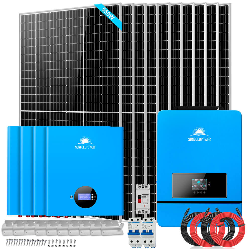 OFF GRID SOLAR KIT 10 X 550 WATTS SOLAR PANELS 4 X 5.12KWH POWERWALL LITHIUM BATTERY 10KW SOLAR INVERTER 48VDC 120V/240V SGM-10K20 - Energize Trek