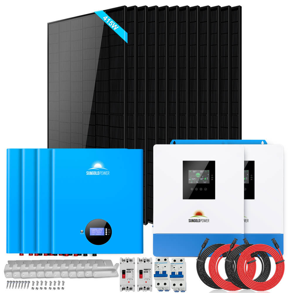 Off Grid Solar Kit 10000W 48VDC 120VAC/240V 20.48KWH Powerwall Lithium Battery 12 X 415 Watts Solar Panels SGM-10M2T - Energize Trek