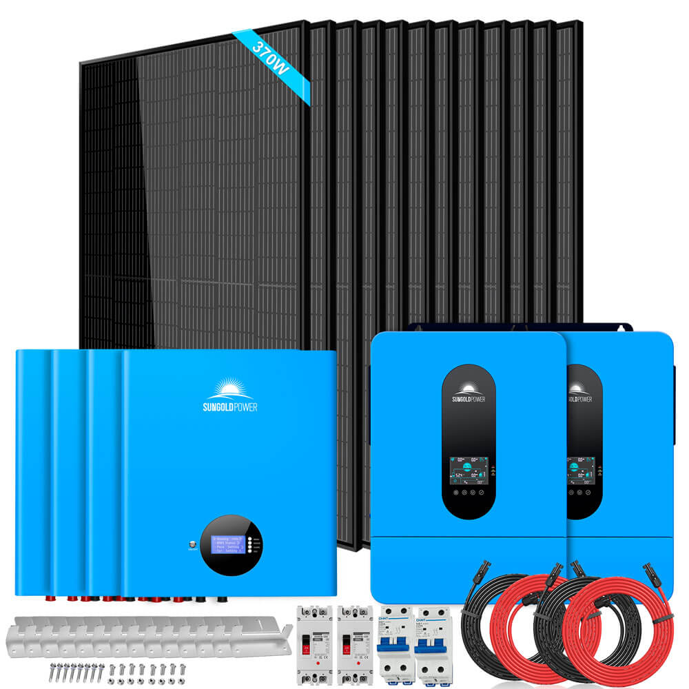 Off-Grid Solar Kit 13000W 48VDC 120VAC/240V 20.48KWH PowerWall Lithium Battery 12 X 370 Watts Solar Panels SGM-1320M - Energize Trek