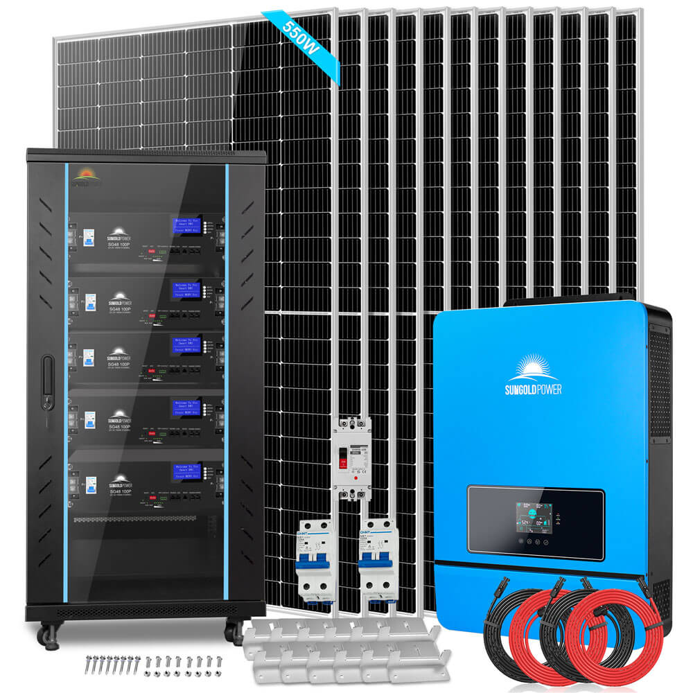 OFF GRID SOLAR KIT 12 X 550 WATTS SOLAR PANELS 25.6KWH LITHIUM BATTERY 10KW SOLAR INVERTER 48VDC 120V/240V SGR-10K25S - Energize Trek