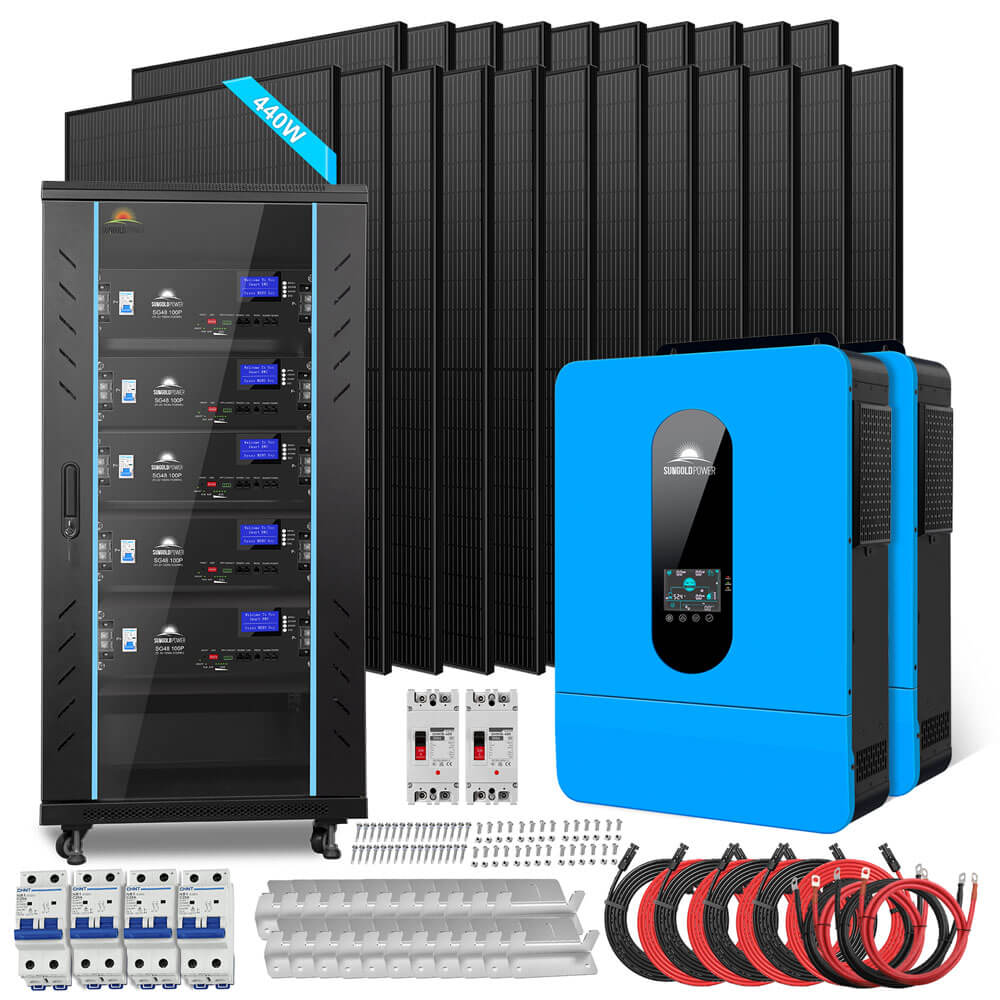 Off Grid Solar Kit 13000W 48VDC 120V/240KWH LiV LifePo4 25.6thium Battery 22 X 450 Watts Solar Panels SGR-13K25E - Energize Trek