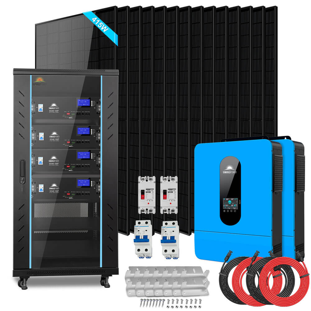 Off-Grid Solar Kit 13000W 48VDC 120V/240V LifePo4 20.48KWH Lithium Battery 14 X 415 Watts Solar Panels SGR-13KM - Energize Trek