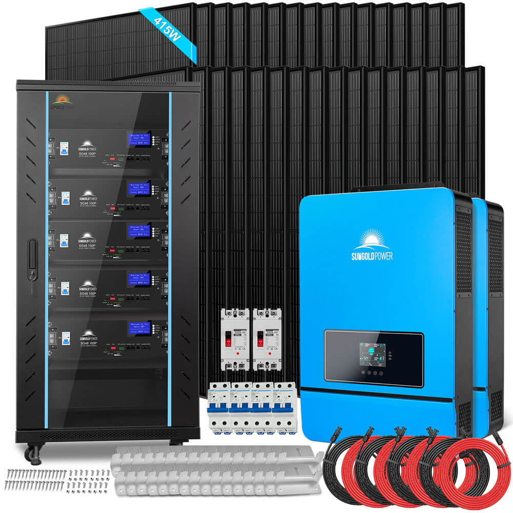 OFF GRID SOLAR KIT 16KW 48VDC 120V/240V LIFEPO4 25.6KWH LITHIUM BATTERY 32 X 415 WATTS SOLAR PANELS SGR-16K25E - Energize Trek