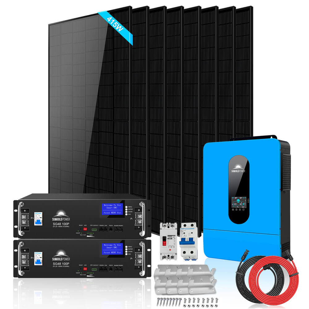 Off-Grid Solar Kit 6500W 48VDC 120/240VAC LifePo4 10.24KWH Lithium Battery 8 X 415W Solar Panels SGR-6510E - Energize Trek