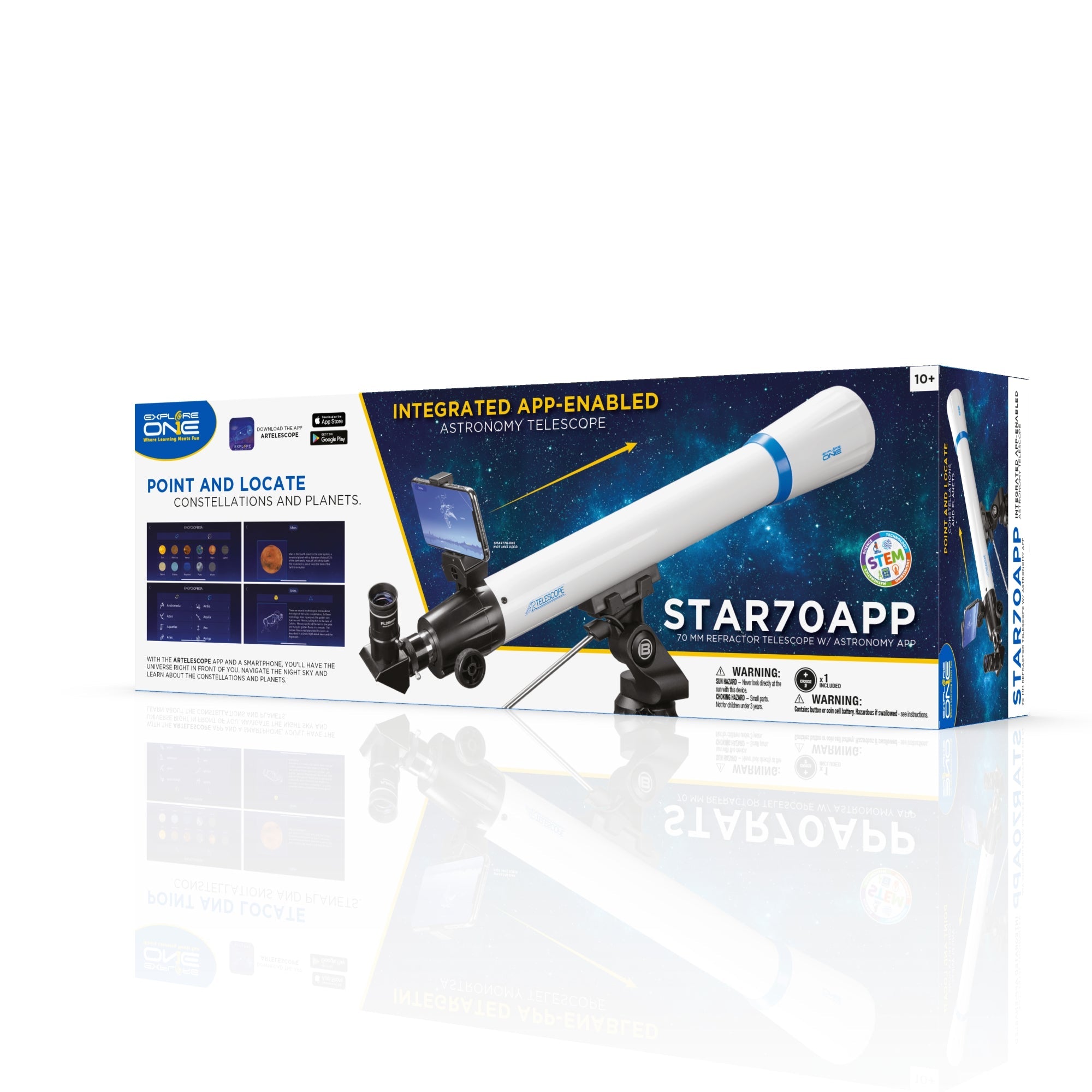 STAR70APP 70mm Refractor Telescope w/ Panhandle Mount and Astronomy APP - Energize Trek