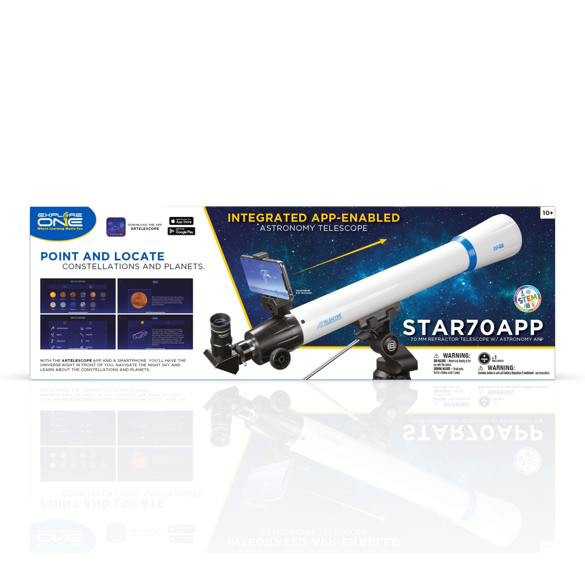 STAR70APP 70mm Refractor Telescope w/ Panhandle Mount and Astronomy APP - Energize Trek