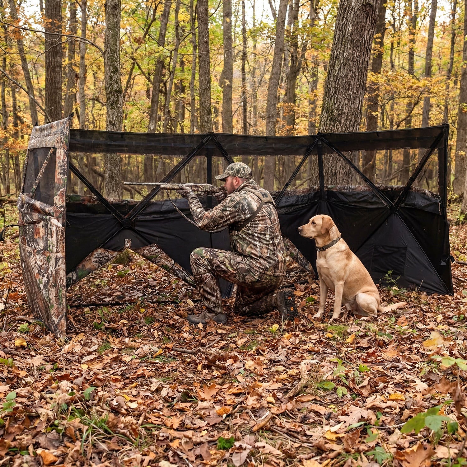See-Through Hunting Blind Panel with Dog Door Pop up Waterflow Blind for 1-3 People - Energize Trek
