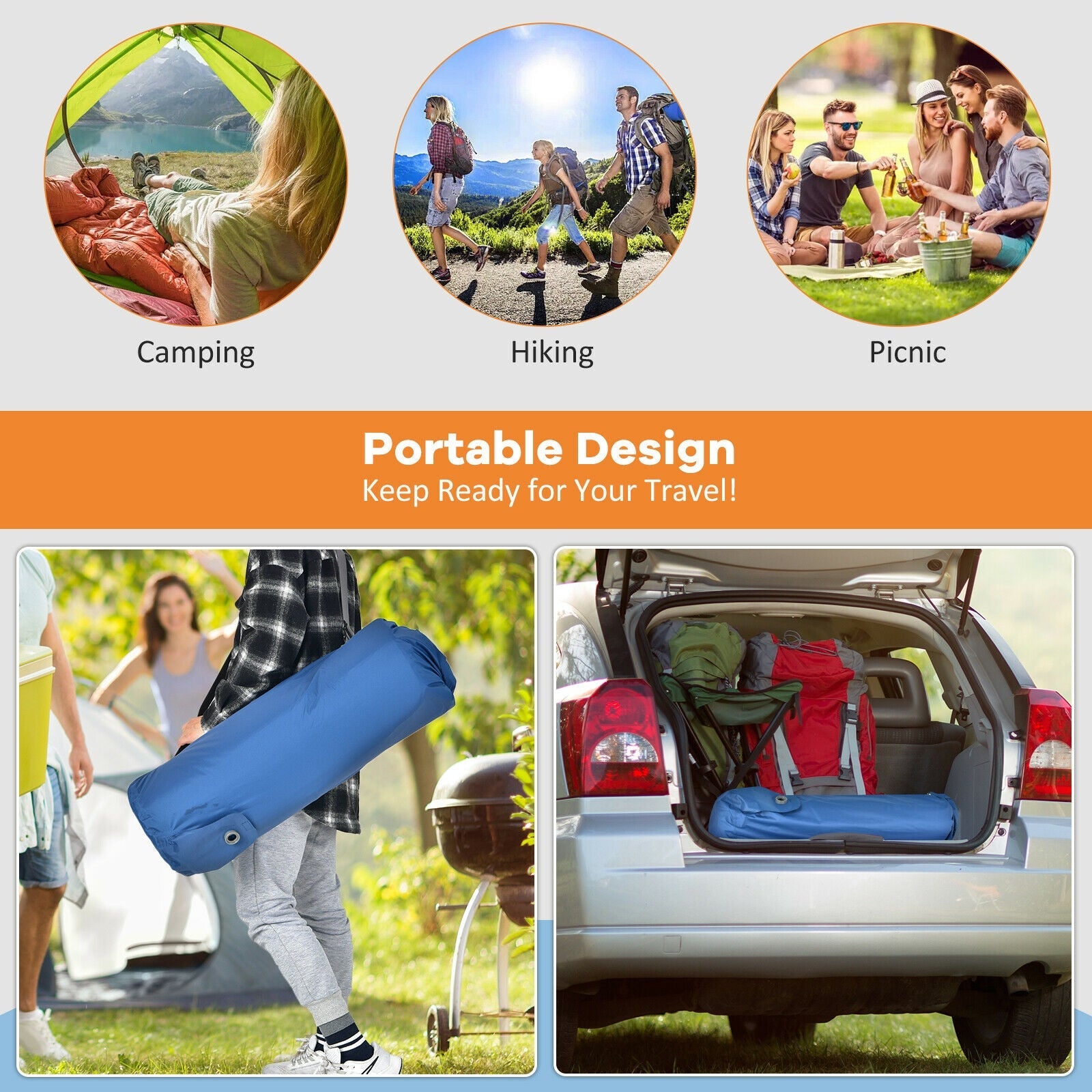 Self Inflating Folding Camping Sleeping Mattress with Carrying Bag - Energize Trek