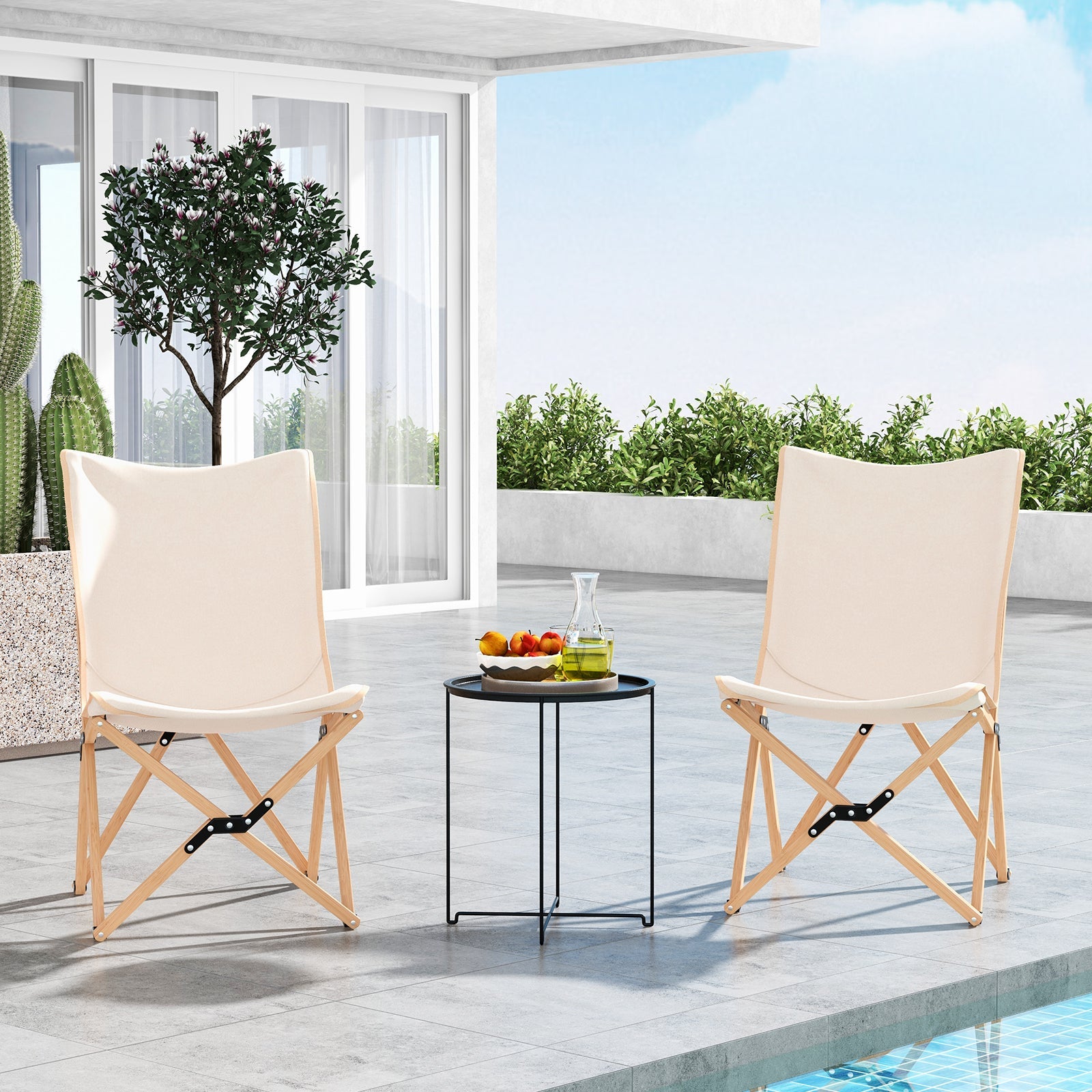 Set of 2 Bamboo Dorm Chair with Storage Pocket for Camping and Fishing - Energize Trek