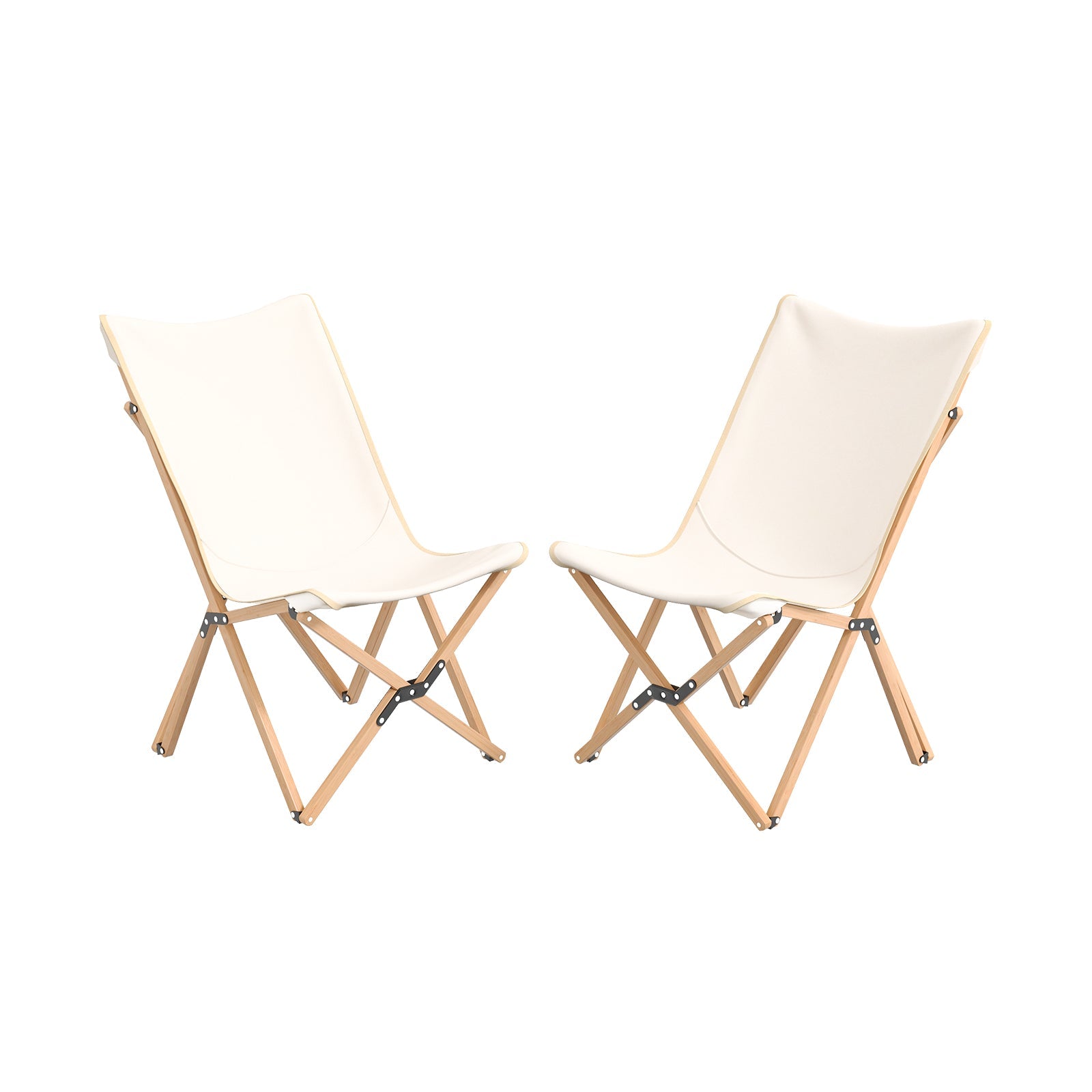 Set of 2 Bamboo Dorm Chair with Storage Pocket for Camping and Fishing - Energize Trek